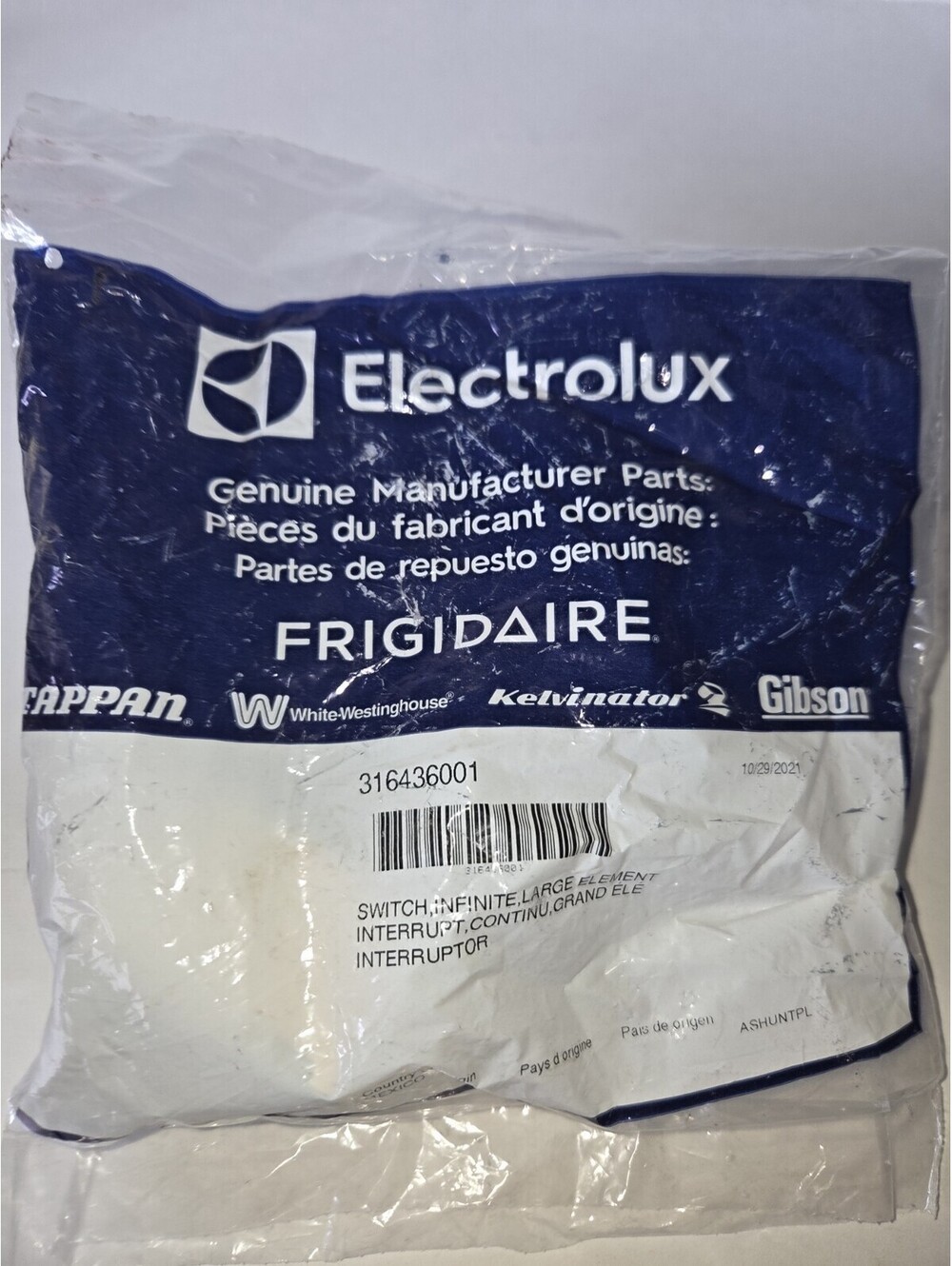 OEM 316436001 Infinite Switch for Frigidaire Kenmore Range AP3885460 SE2
